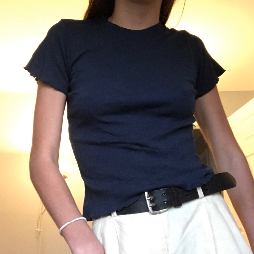 Brandy melville John galt ruffle dark blue shirt